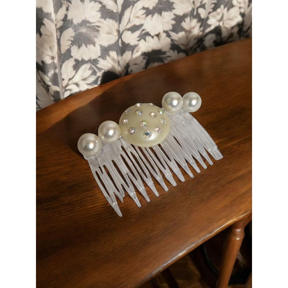 Hand Crafted Faux Pearl Aurora Borealis Bridal Hair Comb